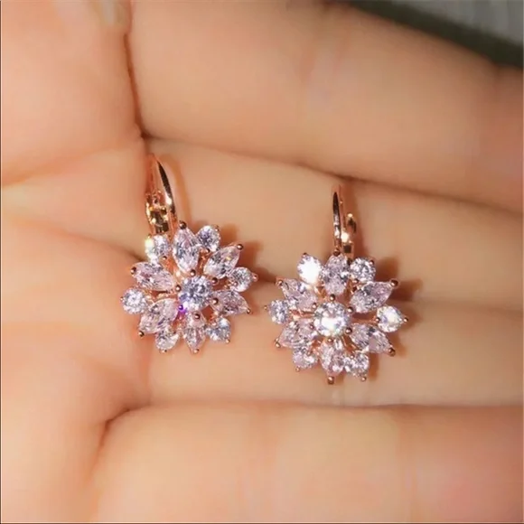 Gold Filled Cubic Zirconia Floral Earrings - Picture 1 of 2